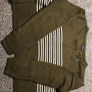 Striped knot olive green sweater